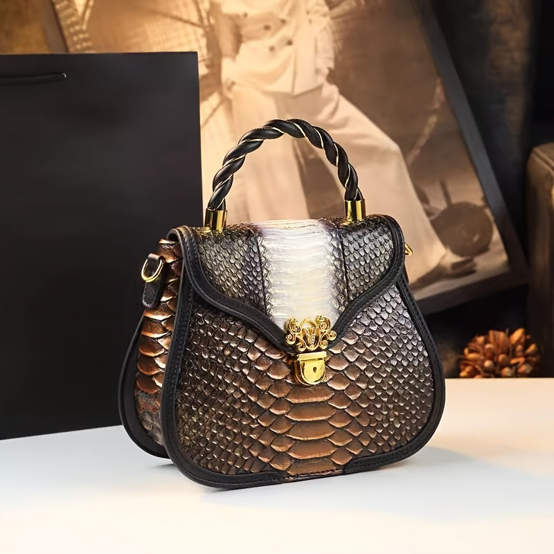 Leather Snakeskin Crossbody Bag Green Golden Teal Grad