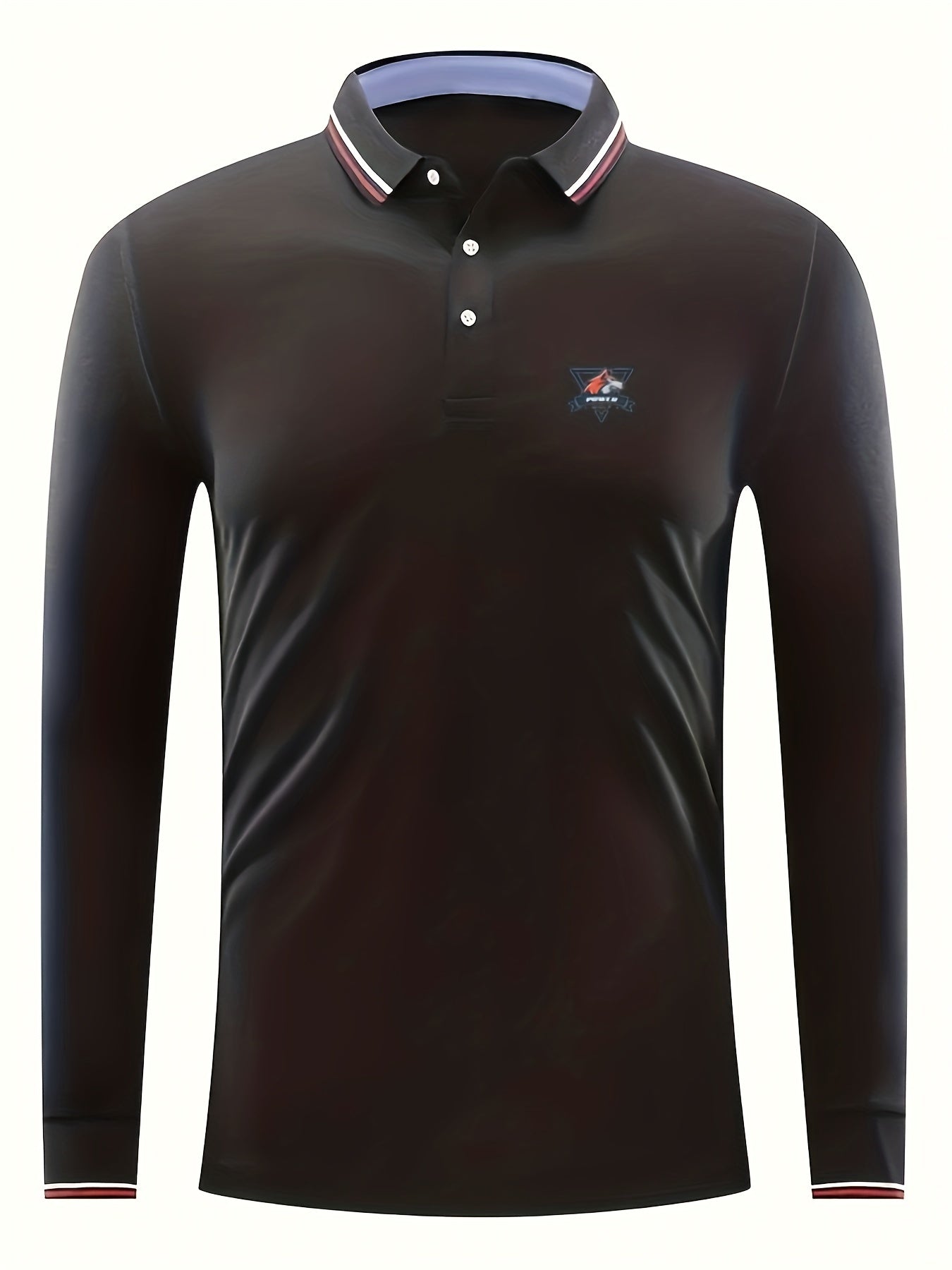 Men's Wolf Head Print Polo Shirt Long Sleeve