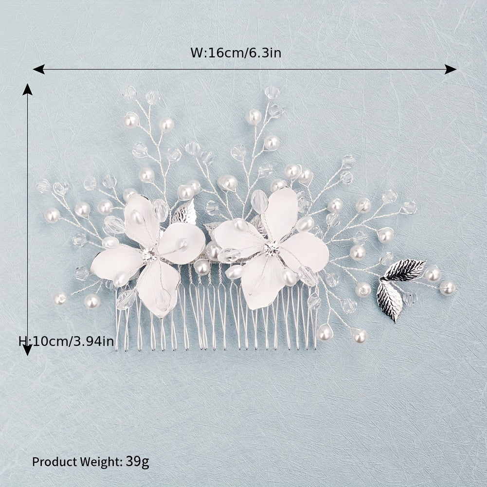 Flower Charm Hair Comb with Faux Pearl & Crystal - Wedding Headwear
