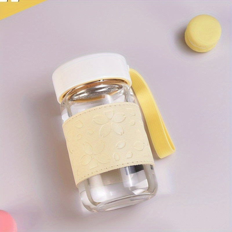 Heat Resistant Glass Bottle With Leather Cup Holder