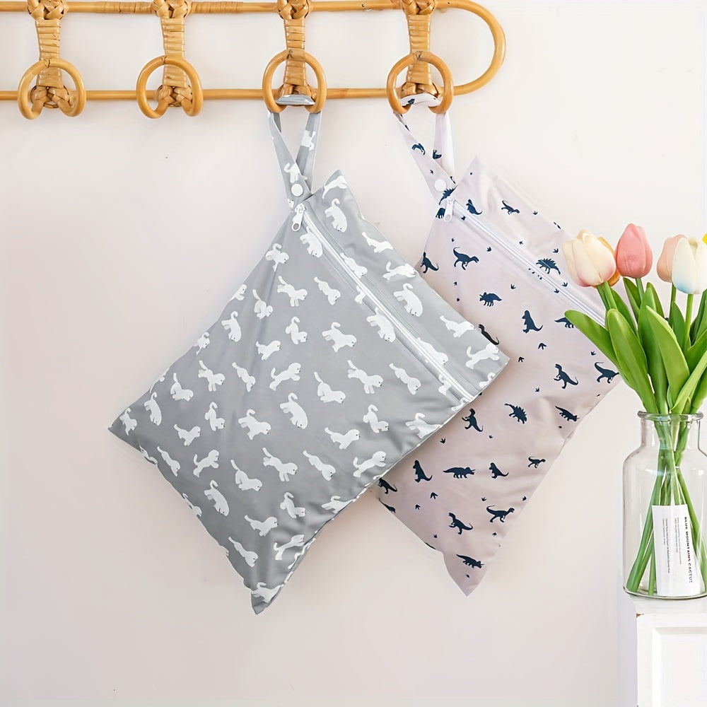 2pcs Floral & Animal Print Wet Dry Bags Portable Diaper Pouches