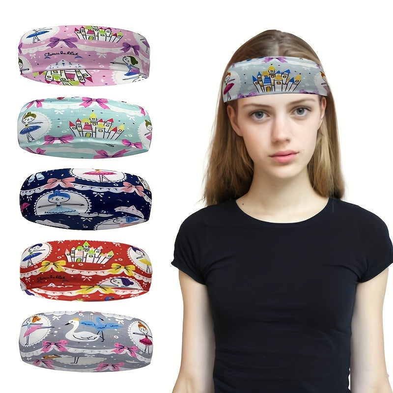 Cartoon Print Sports Sweatband Elastic Headband for Yoga Running