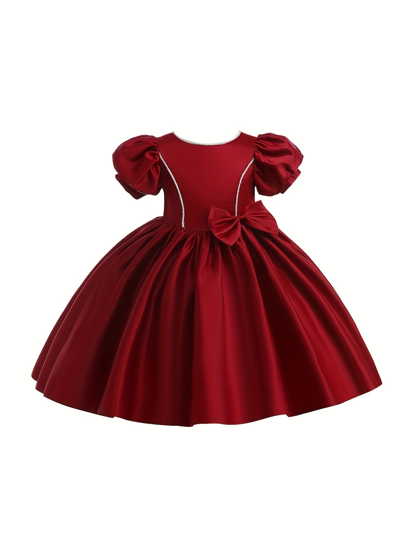 Satin Puff Sleeve Princess Dress with Bows