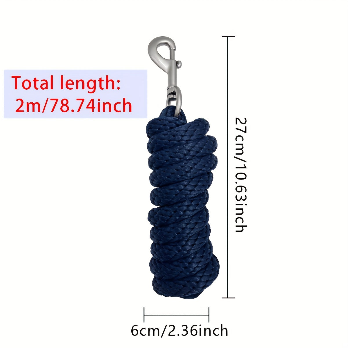 2m Durable Leading Rope With Snap Hook For Horses & Livestock