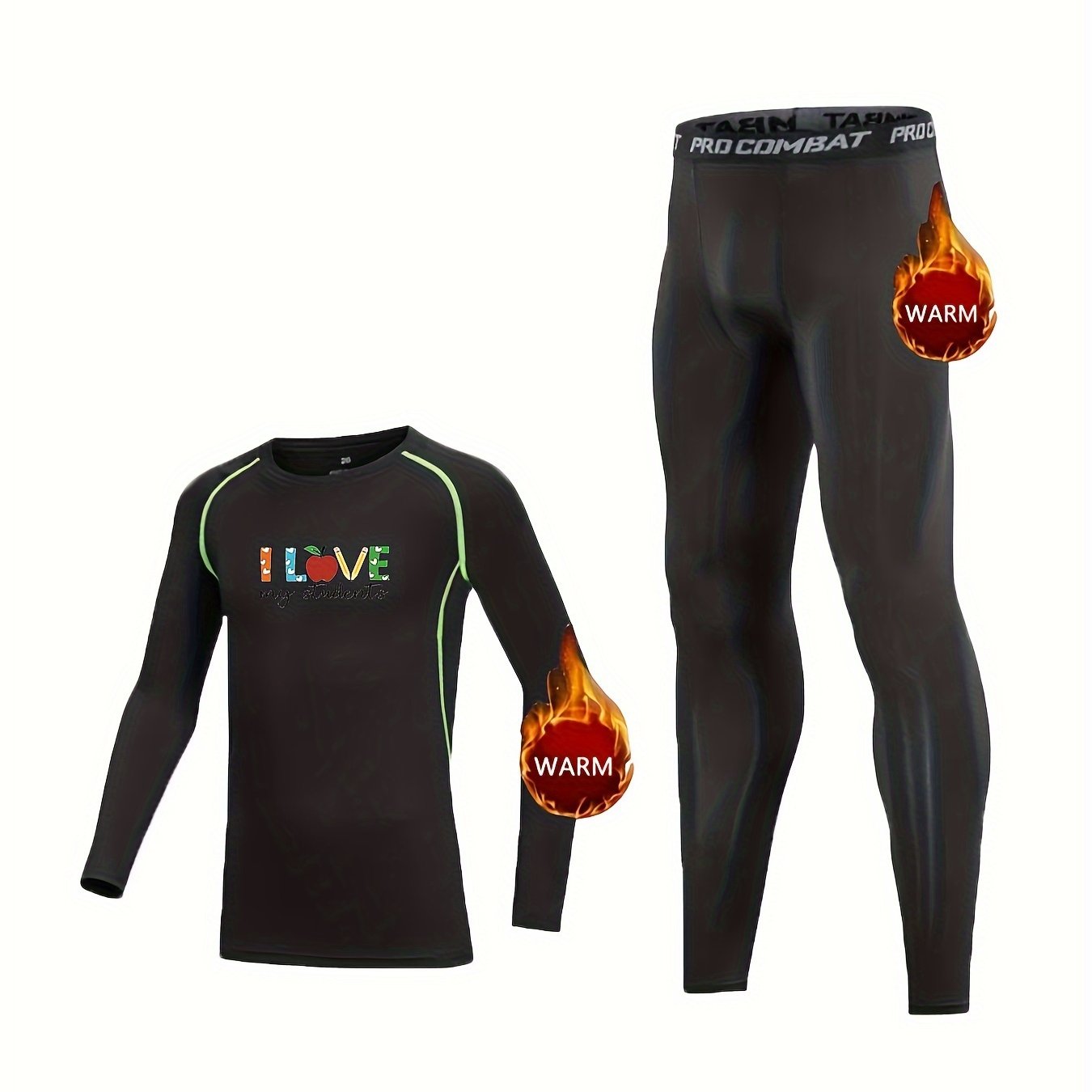 2pcs Love Print Fleece Compression Sets for Toddlers