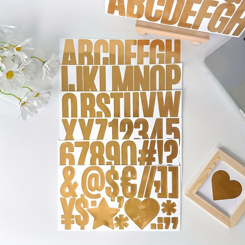 6 Sheets Golden Letter Stickers Large Letters Numbers And Symbols