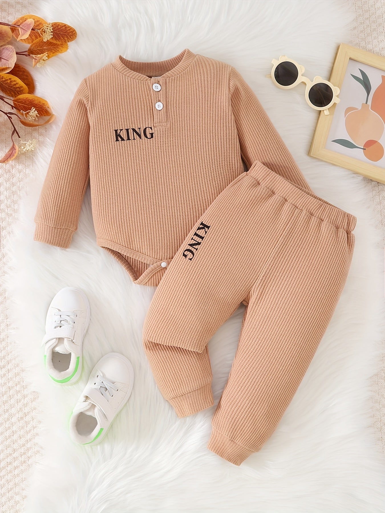Baby Boys KING Long Sleeve Romper Top Pants Set