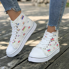 Women's High Top Canvas Sneakers Lace Up Flat Skate Shoes