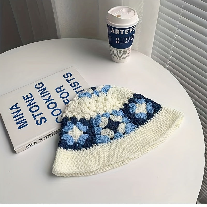Flower Crochet Beanie Knitted Basin Hat Elastic Thin Breathable Cloche Hat