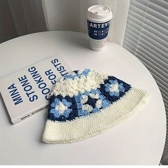 Flower Crochet Beanie Knitted Basin Hat Elastic Thin Breathable Cloche Hat