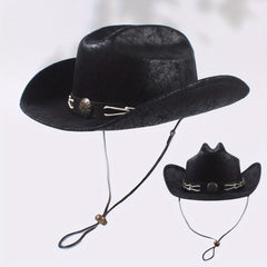 Vintage PU Leather Cowboy Hat Western Fedora Cap