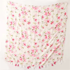 Pink Floral Scarf Tassel Shawl 33 46' 70 87' Women Head Wrap Turban