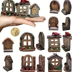 8pcs Mini Fairy Door And Window Set for Garden Bonsai Terrarium
