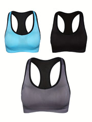 3pcs Racerback Sports Bras Padded High Impact Support Gym Yoga Fitness Bra