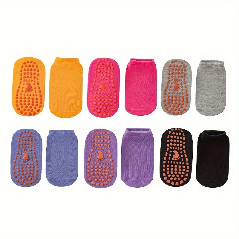 6 Pairs Girl's Non Slip Socks Solid Cotton Blend Bottom Rubber Dot