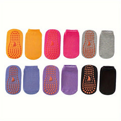 6 Pairs Girl's Non Slip Socks Solid Cotton Blend Bottom Rubber Dot