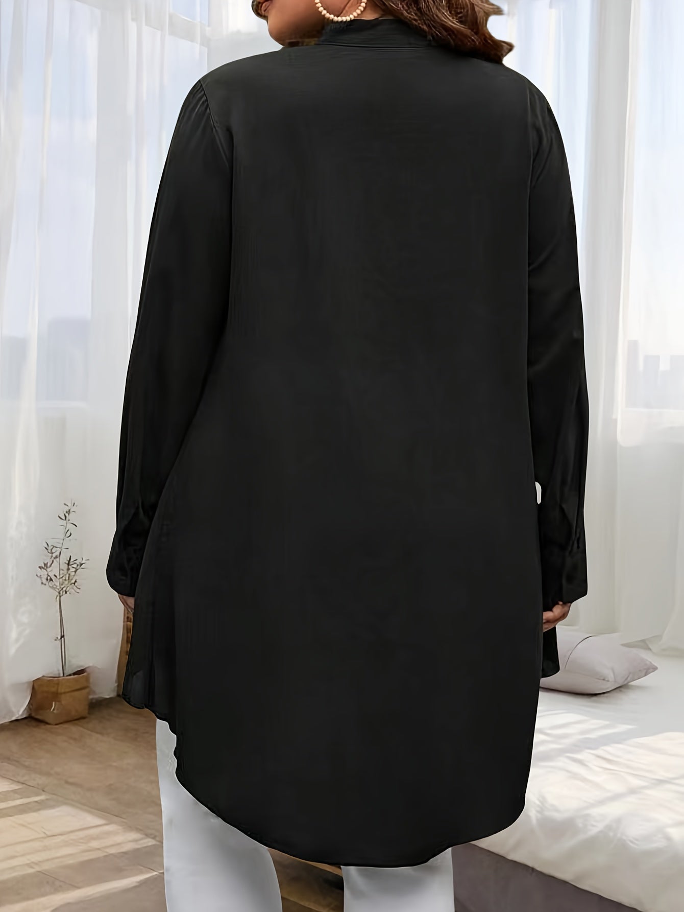 Solid Button Up Long Sleeve Blouse
