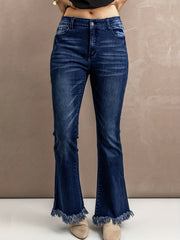 Retro Flared Leg Jeans with Raw Trim