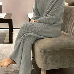 Ribbed Knit Long Sleeve Tee & Pants Outfits Set