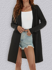 Solid Open Front Jacket Casual Mid Length Long Sleeve Outerwear