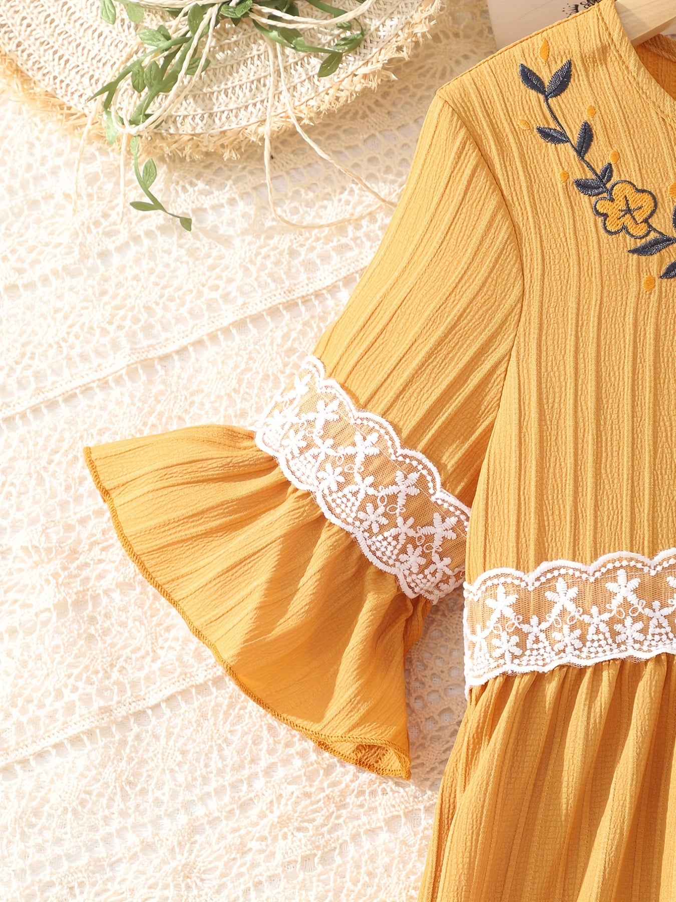 Girl's Floral Lace Ruffled Maxi Dress
