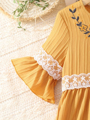 Girl's Floral Lace Ruffled Maxi Dress