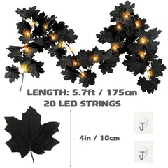 Maple Leaf Garland 20 LED Orange Lights Halloween Fall Home Decor 173cm