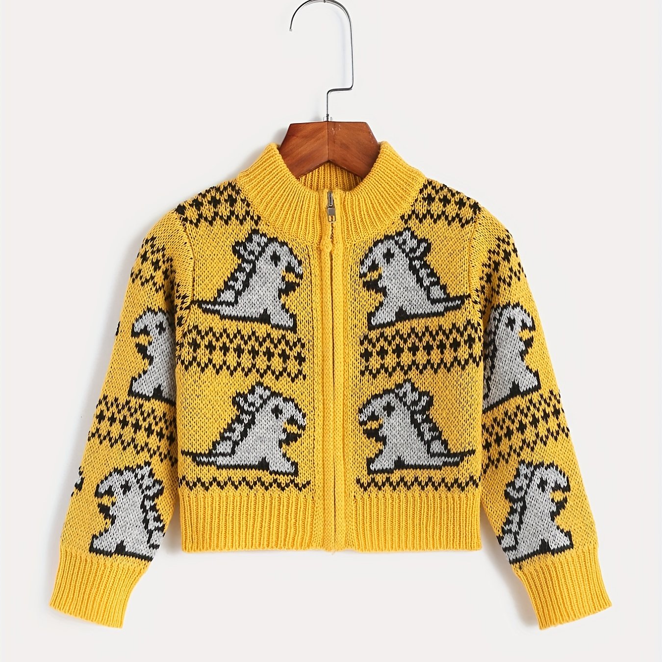Kids Jacquard Zip Up Knit Cardigan Sweater Coat