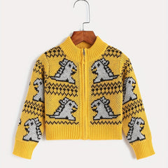 Kids Jacquard Zip Up Knit Cardigan Sweater Coat