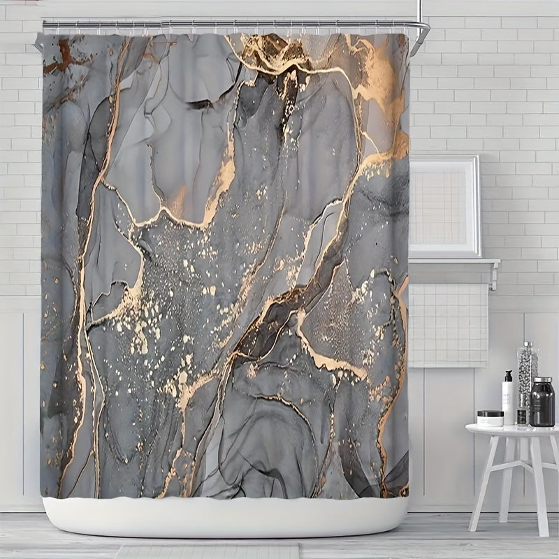 Marble Pattern Bath Rugs & Shower Curtain Set