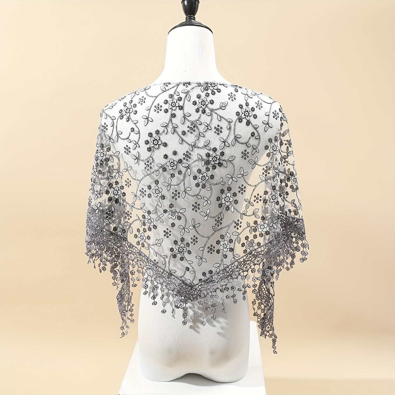 Floral Lace Shawl Tassel Triangle Scarf Solid Cape Bridal Shawl Dress Wrap