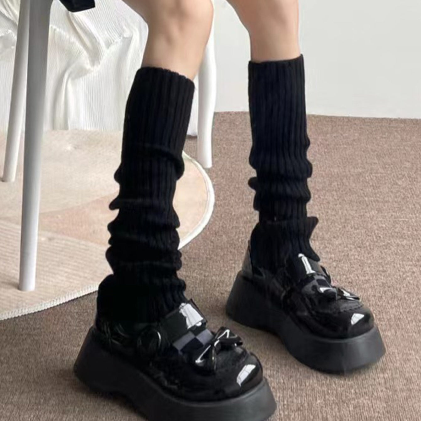 Knitted Plush Leg Warmer Knee High Socks Women's Stockings