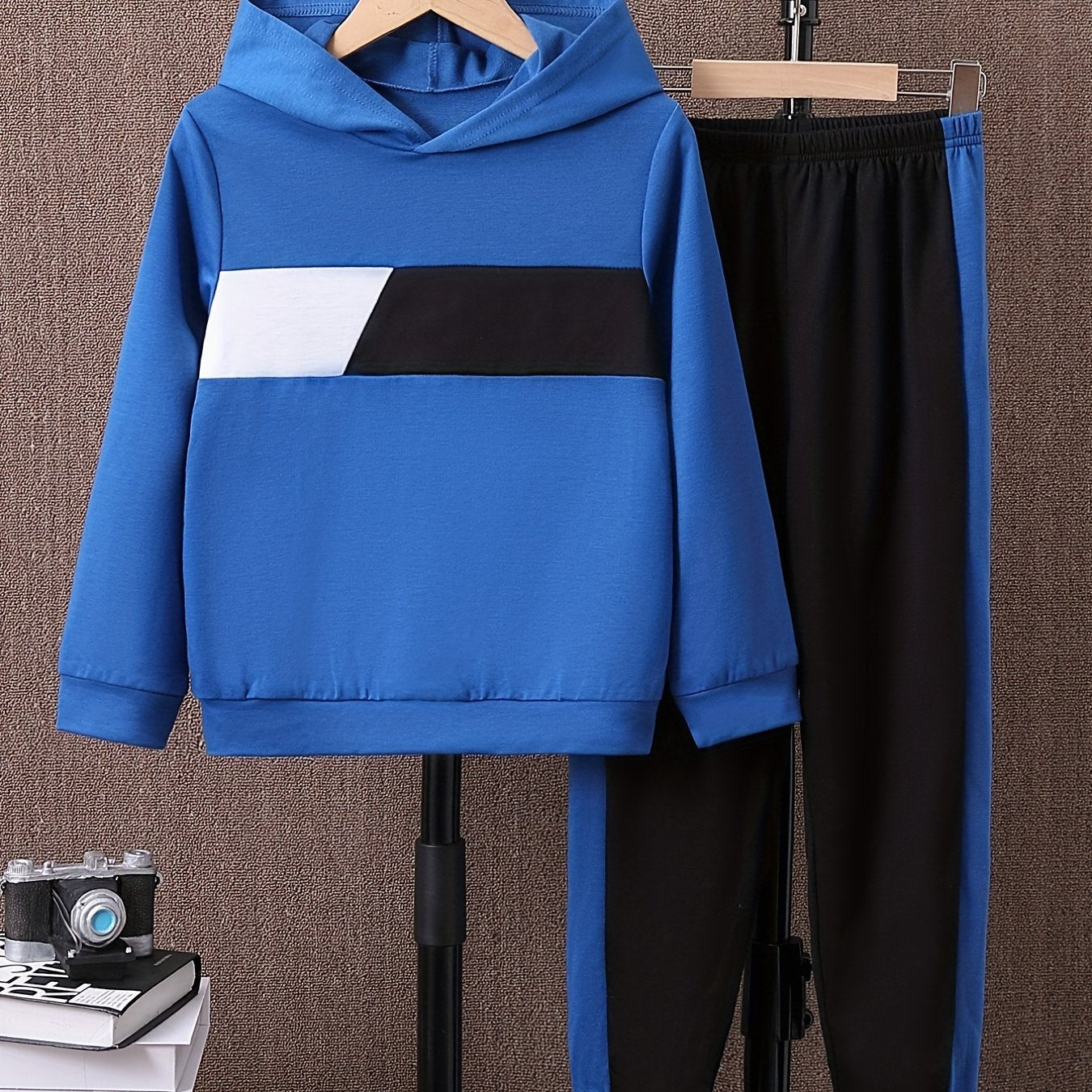 Boy's 2pcs Block Hoodie & Sweatpants Set for Spring Fall