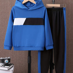 Boy's 2pcs Block Hoodie & Sweatpants Set for Spring Fall