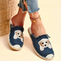 Women's Puppy Flat Mules Closed Toe Espadrille Backless Loafers