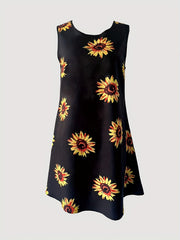 Sunflower Print Sleeveless Dress Casual Tank Dress For Spring & Summer
