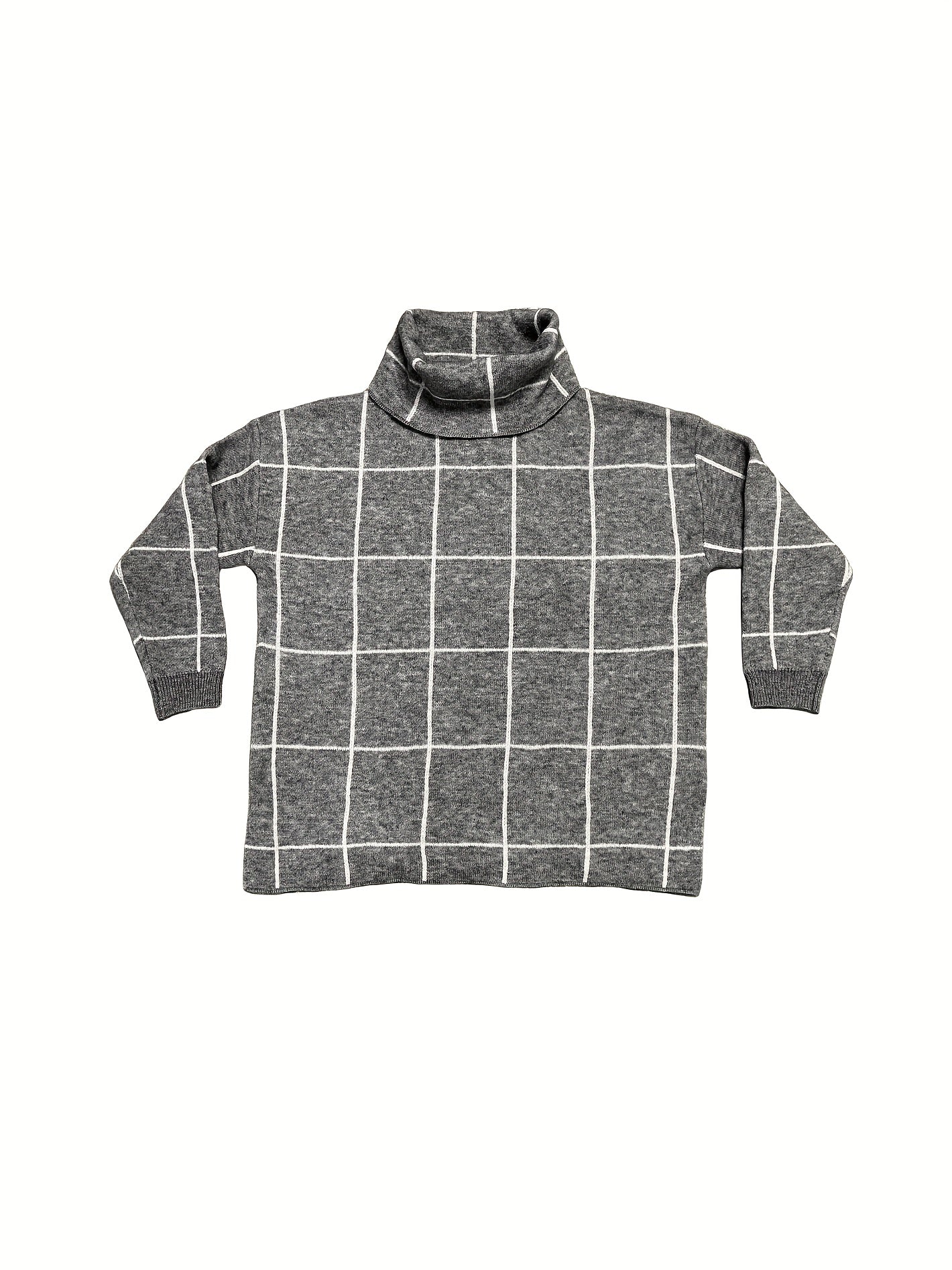 Grid Print Turtleneck Sweater Women's Long Sleeve Jumper