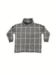 Grid Print Turtleneck Sweater Women's Long Sleeve Jumper