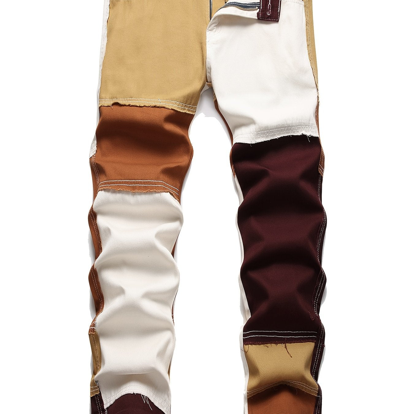 Men's Patchwork Block Slim Fit Straight Leg Jeans