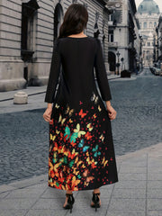 Butterfly Print Maxi Dress Casual Long Sleeve Dress Women's Clothing