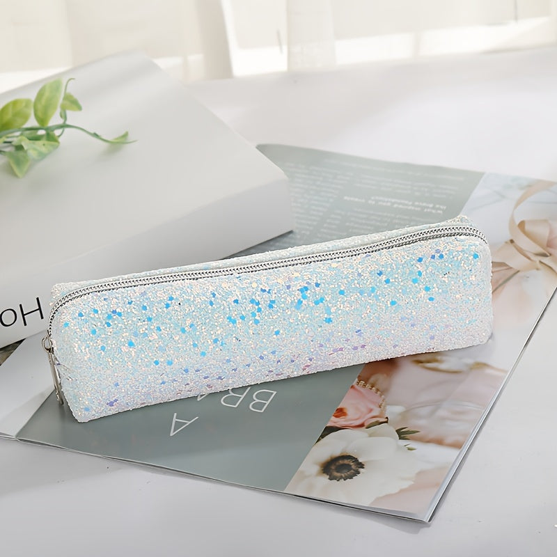 Sparkling Pencil Case Storage Bag Minimalist Cylinder Design