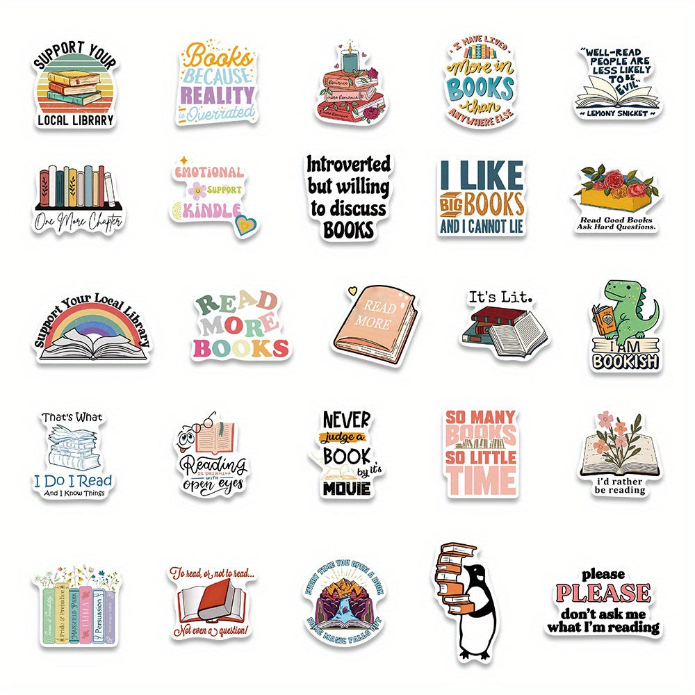 50pcs Cartoon Book Stickers Waterproof Vinyl for Water Bottles Laptops Phones
