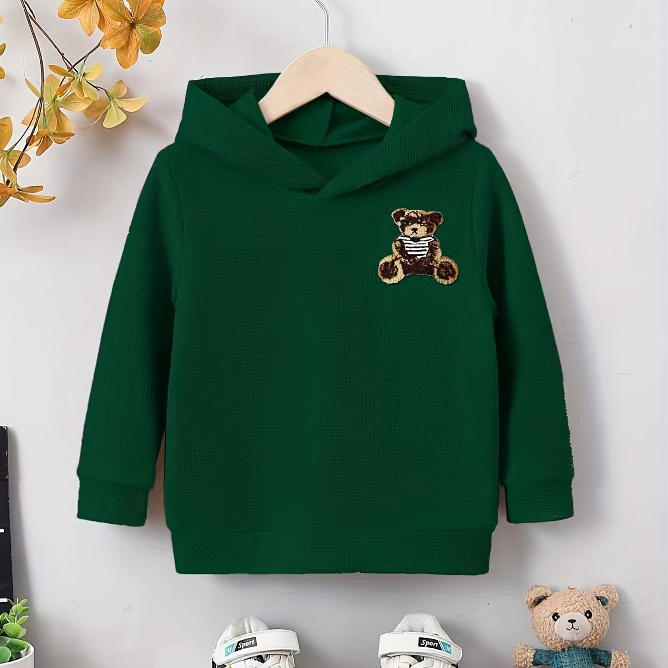 Boys Bear Pattern Hooded Sweatshirt for Spring Fall