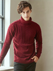 Men's Turtle Neck Knit Sweater Casual Mid Stretch Pullover