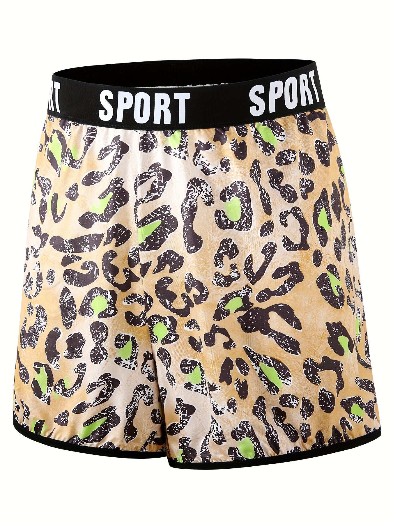 Sporty Leopard Print Plus Size Pajama Shorts