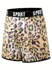 Plus Size Leopard Print Sports Bra & Boy Shorts Set