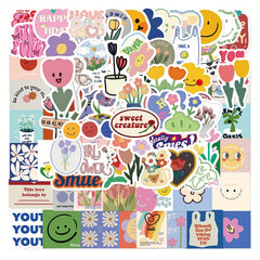 90 Flower Smiley Stickers Small Fresh Waterproof Stickers