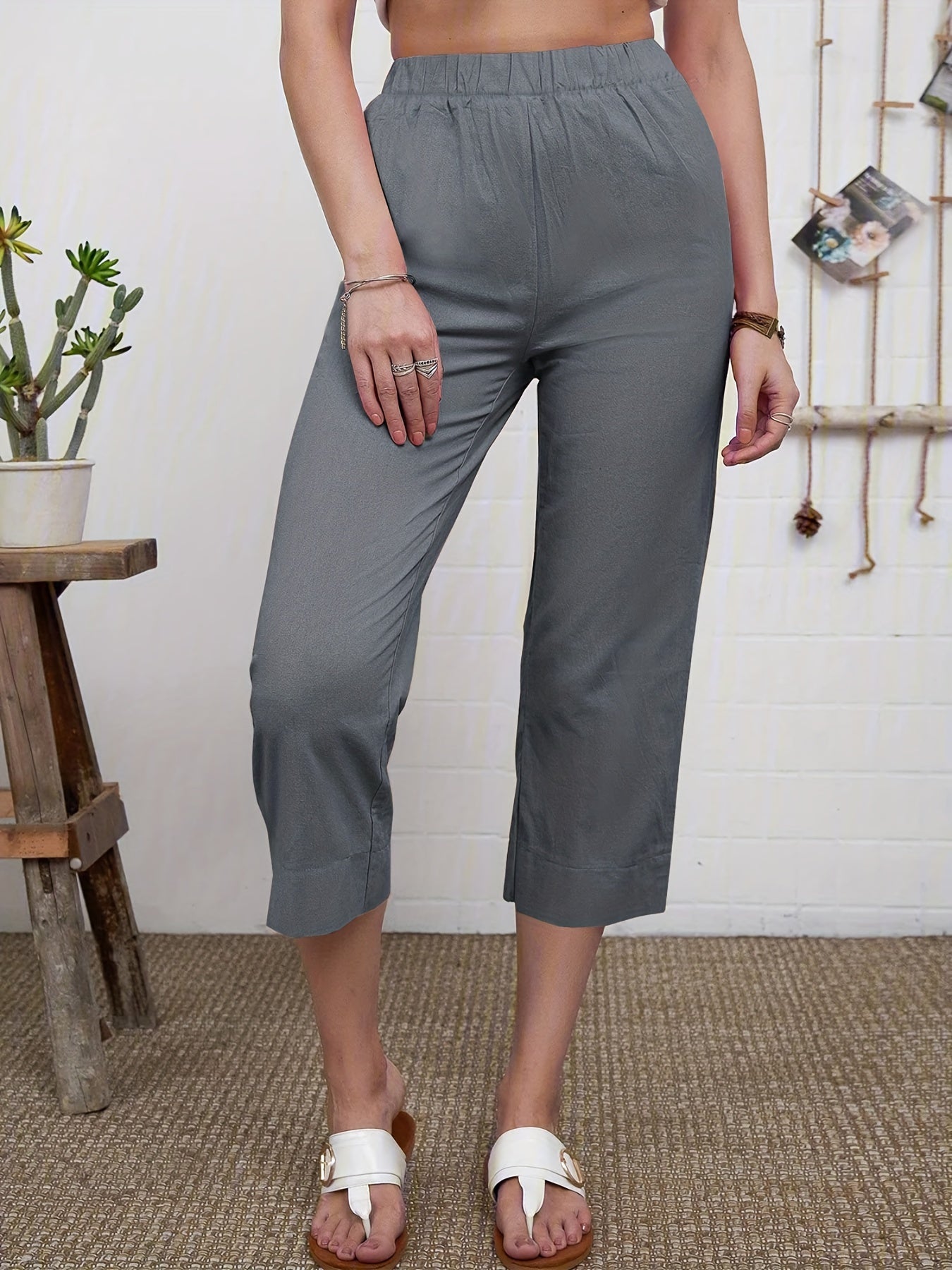 High Waist Cropped Pants for Summer & Spring