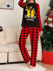 Reindeer & Snowflake Casual Pajama Set Tee & Pants