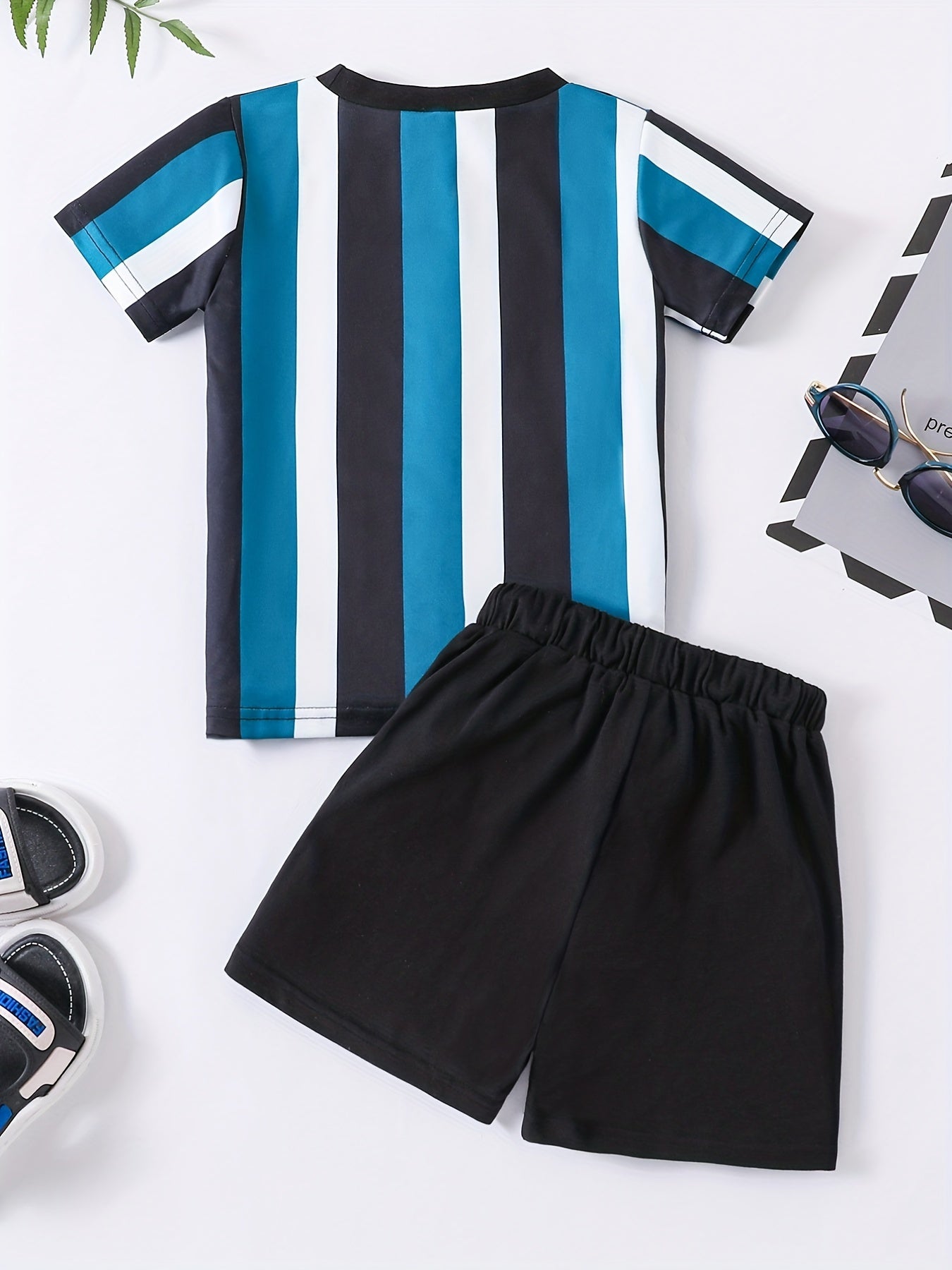 Boys Striped Casual Outfit Round Neck T shirt & Shorts For Summer Kids Clothes